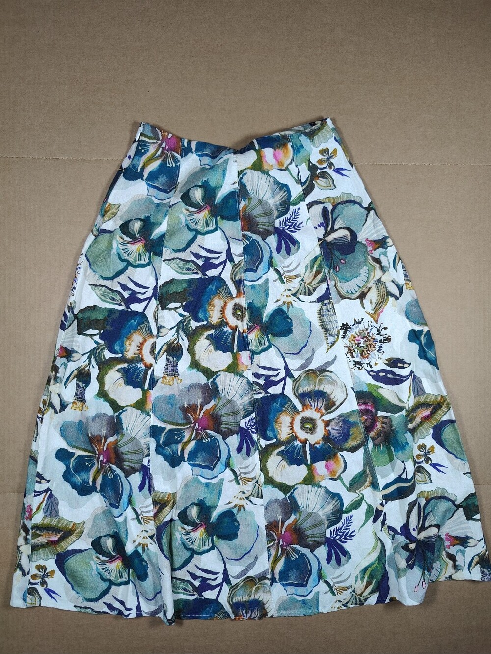 NWT Banana Republic White Green Jungle Floral Linen Blend Midi Skirt Size 6